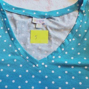 LLR Iris Blue w white polka dot top size 3x